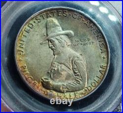 1920 Pilgrim Silver Commemorative Half Dollar PCGS MS62 Rainbow Toned PQ Coin