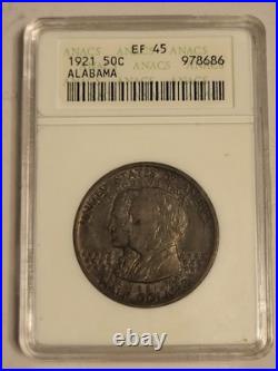 1921 Alabama Centennial Commemorative Half Dollar, EF 45, ANACS SOAPBOX, TONED