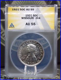 1921 Commemorative MISSOURI Silver Half Dollar 2X4 ANACS AU55 #197 About Unc