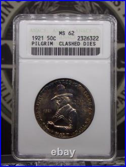 1921 Commemorative PILGRIM Half Dollar 50c ANACS MS62 #322 CLASHED DIES