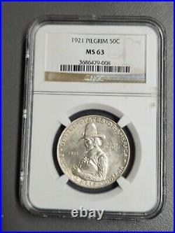 1921 Pilgrim Silver Commemorative Half Dollar NGC MS63 Beautiful Coin