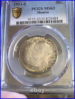 1923-S Monroe Commemorative Half Dollar PCGS MS63 Toned (tough to find toned)