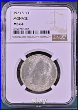 1923-S Monroe Commemorative Silver Half Dollar NGC MS-64 Mint State 64