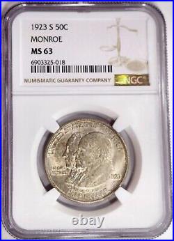 1923-S Monroe Silver Half Dollar NGC MS 63, Very Nice Coin