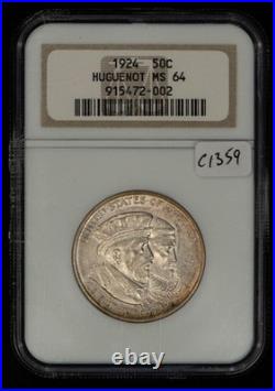 1924 50c Huguenot Commemorative Silver Half Dollar NGC MS 64 SKU-C1359