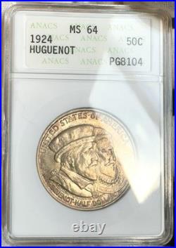 1924 HUGUENOT ANACS MS64 Alpha-Numeric Looks GEM Exquisite GOLD TONER