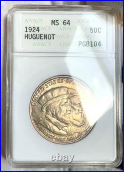 1924 HUGUENOT ANACS MS64 Alpha-Numeric Looks GEM Exquisite GOLD TONER