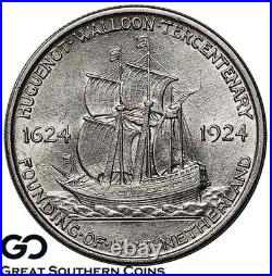 1924 Huguenot Commemorative Half Dollar, Nice Gem Free Shipping
