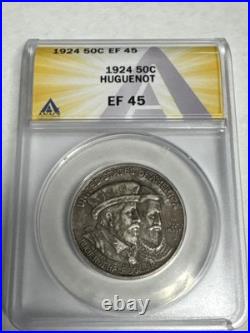 1924 Huguenot Commemorative Silver Half Dollar 50c Coin ANACS Graded EF-45.50 1924 Huguenot Commemorative Silver Half Dollar 50c Coin ANACS Graded EF-45.50