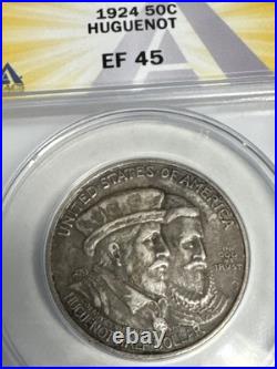 1924 Huguenot Commemorative Silver Half Dollar 50c Coin ANACS Graded EF-45.50 1924 Huguenot Commemorative Silver Half Dollar 50c Coin ANACS Graded EF-45.50