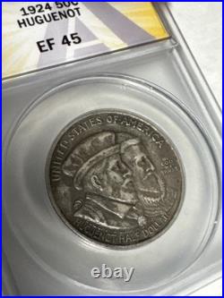 1924 Huguenot Commemorative Silver Half Dollar 50c Coin ANACS Graded EF-45.50 1924 Huguenot Commemorative Silver Half Dollar 50c Coin ANACS Graded EF-45.50