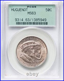 1924 Huguenot Commemorative Silver Half Dollar-PCGS MS 63- 3.0 Green Holder