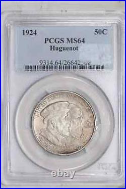 1924 Huguenot Silver Commemorative Half Dollar Pcgs Ms64