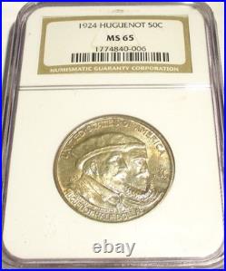 1924 Huguenot Us Commemorative Half Dollar 50c Ngc Ms65 Rare Us Coin