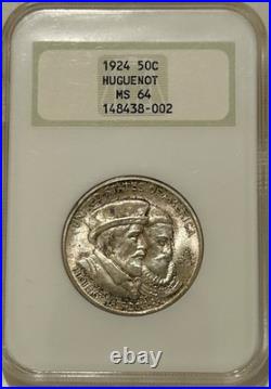 1924 Huguenot-Walloon Silver Half Dollar NGC MS64 Fatty Holder/Rustic Toning