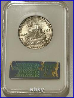1924 Huguenot-Walloon Silver Half Dollar NGC MS64 Fatty Holder/Rustic Toning