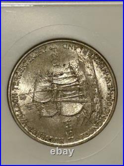 1924 Huguenot-Walloon Silver Half Dollar NGC MS64 Fatty Holder/Rustic Toning