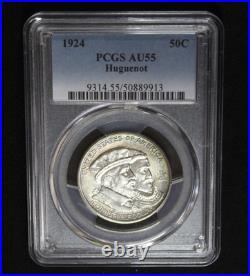 1924 Silver Huguenot Commemorative Half Dollar Graded PCGS AU55 Color Toned Coin 1924 Silver Huguenot Commemorative Half Dollar Graded PCGS AU55 Color Toned Coin