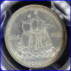 1924 Silver Huguenot Commemorative Half Dollar Graded PCGS AU55 Color Toned Coin 1924 Silver Huguenot Commemorative Half Dollar Graded PCGS AU55 Color Toned Coin