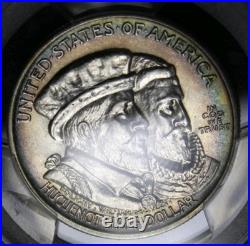1924 Silver Huguenot Commemorative Half Dollar Graded PCGS AU55 Color Toned Coin 1924 Silver Huguenot Commemorative Half Dollar Graded PCGS AU55 Color Toned Coin