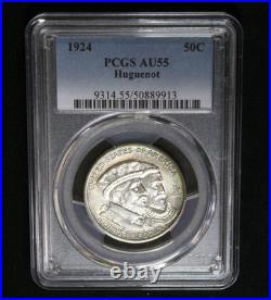 1924 Silver Huguenot Commemorative Half Dollar Graded PCGS AU55 Color Toned Coin 1924 Silver Huguenot Commemorative Half Dollar Graded PCGS AU55 Color Toned Coin