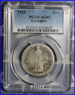 1925 Lexington Silver Commemorative Half Dollar Pcgs Ag 3 Collector Coin