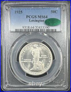 1925 PCGS MS64 CAC Lexington Commemorative Half Dollar 50c Blast White PQ