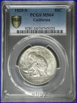 1925-S California Commemorative Silver Half Dollar PCGS MS64 blast white