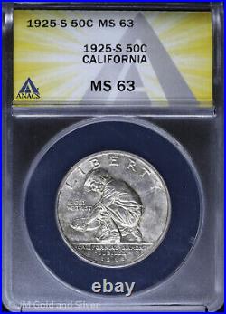 1925-S California Diamond Jubilee Commemorative Half Dollar ANACS MS 63 UNC