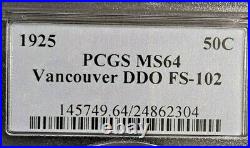 1925 VANCOUVER COMMEM HALF DOLLAR DD0 FS-102- PCGS MS 64 -RARE VARIETY! -d6242