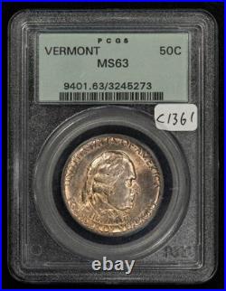 1927 50c Vermont Commemorative Silver Half Dollar OGH PCGS MS 63 SKU-C1361