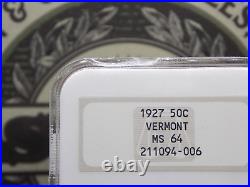 1927 Commemorative VERMONT Half Dollar 50c NGC MS64 #006 Unc BU Old FATTY