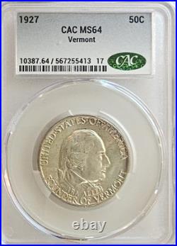 1927, VERMONT, Half Dollar CAC, MS 64