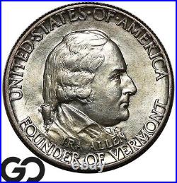 1927 Vermont Commemorative Half Dollar, Nice Gem BU++ Better Date Free S/H