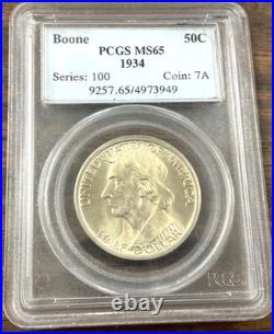 1934 BOONE COMMEMORATIVE HALF DOLLAR PCGS MS65. Bright White