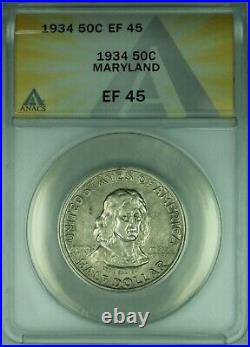 1934 Maryland Commemorative Silver Half Dollar Coin ANACS EF-45 (40)