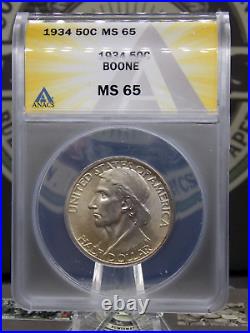 1934 P Commemorative BOONE Half Dollar 50c ANACS MS65 #025 BU Unc ECC&C, Inc