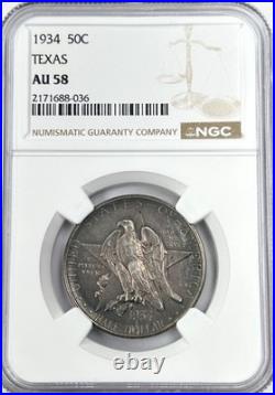 1934 P Texas Commemorative Silver Half Dollar NGC AU58 (NGC Pop 58) Patina Toned 1934 P Texas Commemorative Silver Half Dollar NGC AU58 (NGC Pop 58) Patina Toned
