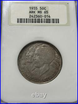 1935 Arkansas Commemorative Half Dollar In A Very Old NGC Fatty Holder, MS65
