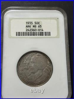 1935 Arkansas Commemorative Half Dollar In A Very Old NGC Fatty Holder, MS65