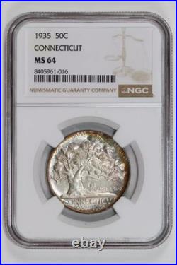 1935 Connecticut Commemorative Half Dollar Ngc Ms64 Rainbow Toning