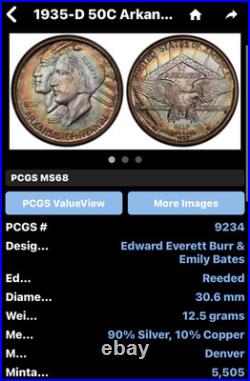 1935 D Arkansas Half 50c NGC MS66 RARE ONLY MINTED 5505? COLOR, STUNNING