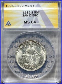 1935-S 50C San Diego Commemorative Half Dollar ANACS MS64