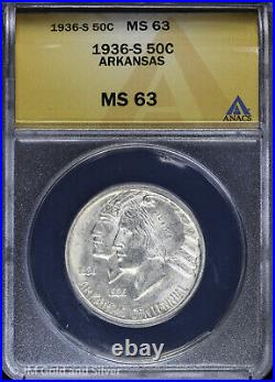 1935-S Arkansas Centennial Half Dollar ANACS MS 63 Uncirculated UNC
