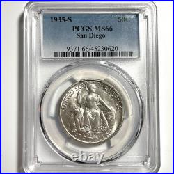 1935-S PCGS MS66 50C San Diego Commemorative Half Dollar Silver Bright White