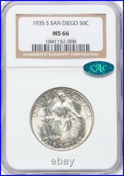 1935-S SAN DIEGO 50C Commemorative Silver Half Dollar-NGC MS 66 CAC-Blast White