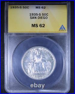 1935-S San Diego Commemorative Half Dollar 50c ANACS MS62