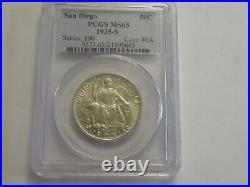 1935 S US Mint silver half dollar, San Diego, PCGS MS65