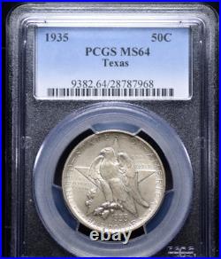 1935 Texas Commemorative Half Dollar Pcgs Ms 64 Creamy, Lightly Greying Silver