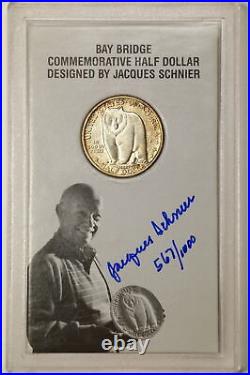 1936 50C Bay Bridge Commemorative Half Dollar Jacques Schnier Signed Holder #567